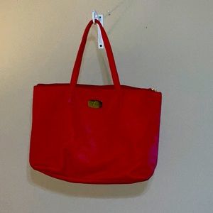 Joy mangano RED leather purse. Gold square. Shoulder boho chic handbag